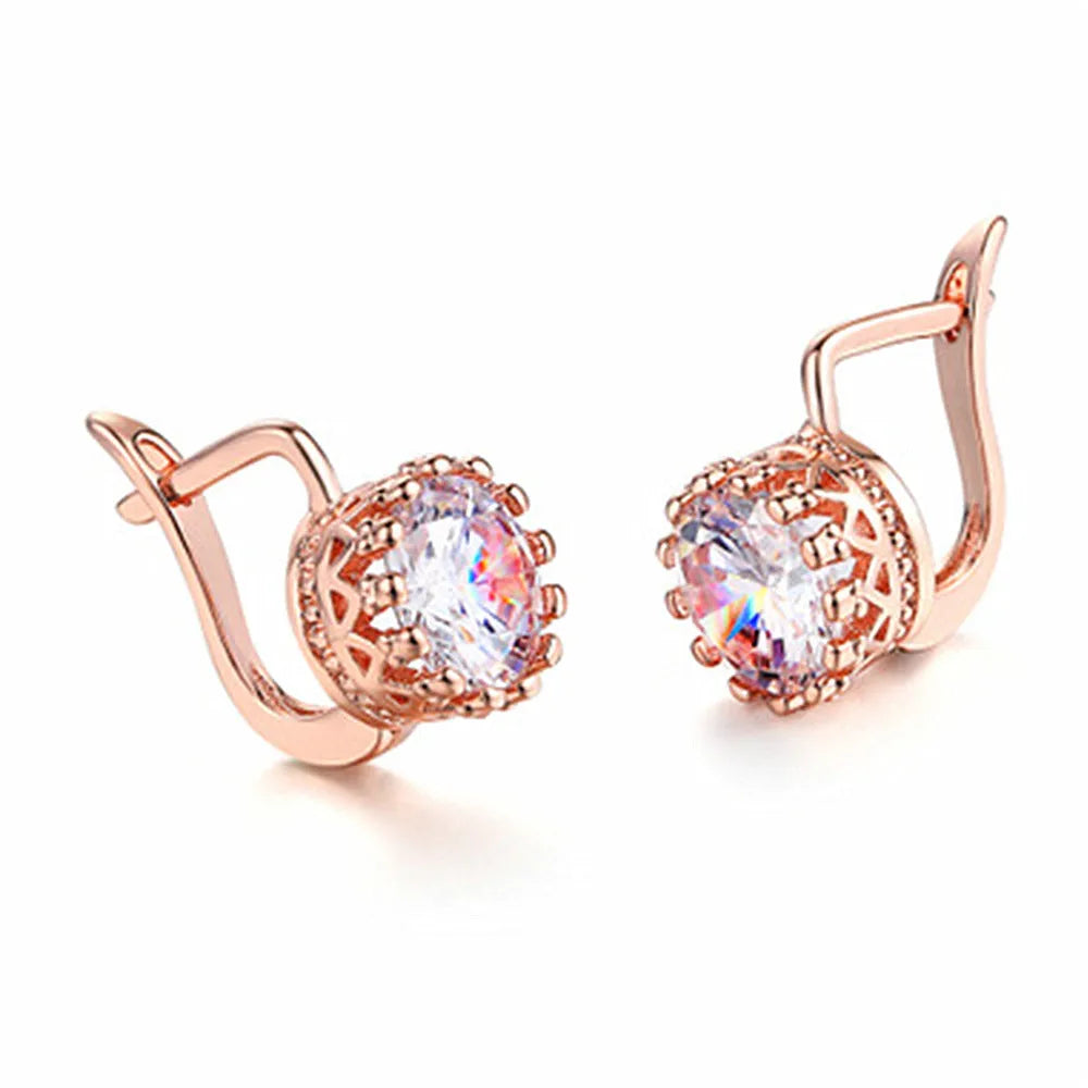 Korean retro crown ear clips for women with white diamond detailing on copper with rose gold or white gold colour finish