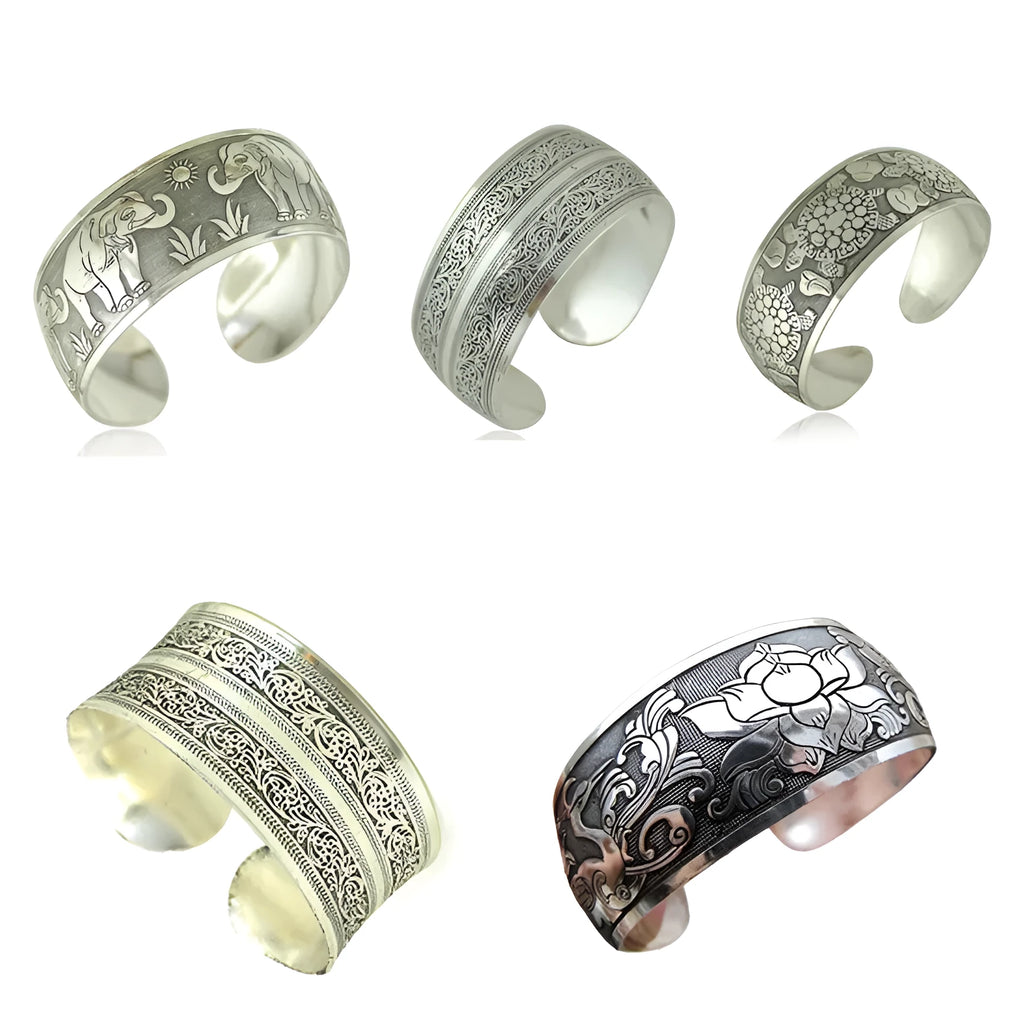 Miao silver openwork carved bracelet in alloy with Rome shape, ethnic design with turtle colour finish