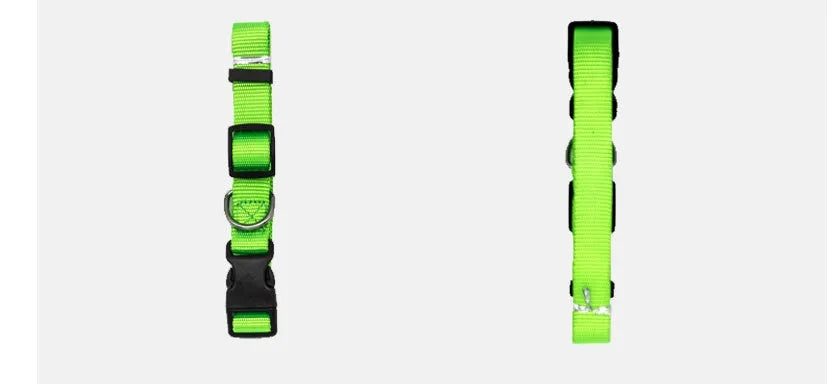 Soft nylon pet collar with plastic buckle and metal D ring, available in multiple colours and sizes