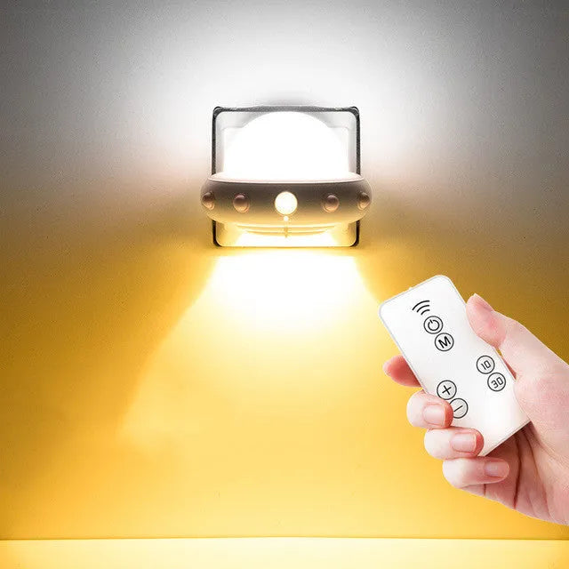 Remote control UFO shaped bedside night light in blue, pink, or white colour options