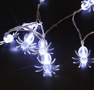 Halloween LED string lights with pumpkin, ghost, bat and spider pendants on a 1.2 metre battery-powered string