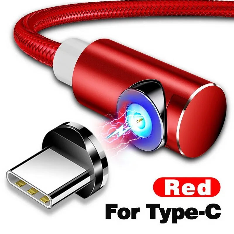 Black magnetic charging cable with aluminium connectors for Micro USB, Type C, and Apple devices.