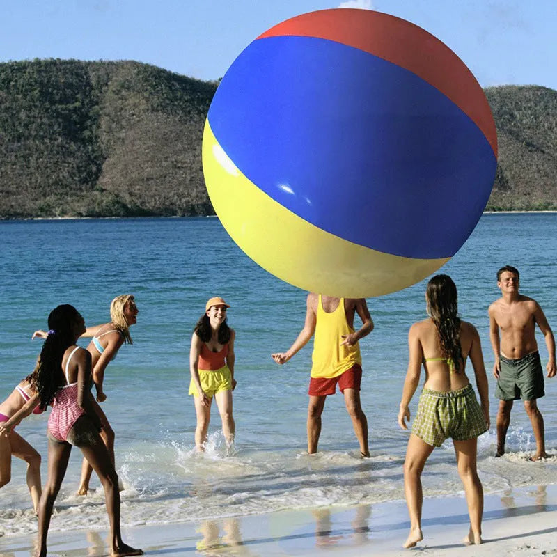 150cm oversized PVC inflatable football in multi-colour, high-density 0.18mm plastic with a firm gas nozzle