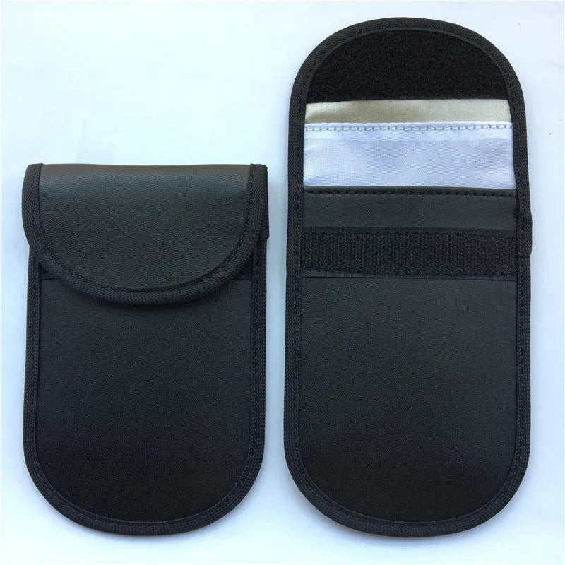 Black 20x10cm Faraday pouch for car key fobs and electronic devices with signal blocking protection
