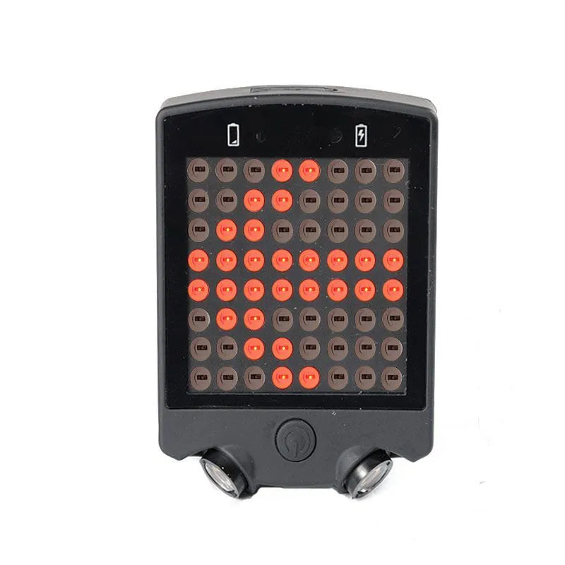 Black LED bicycle turn signal with wireless remote control, turn indicators, graphic tail light and laser parallel line
