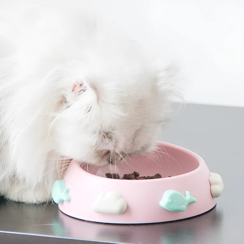 Anti-skid plastic dog bowl in trumpet size blue sky and white clouds colour