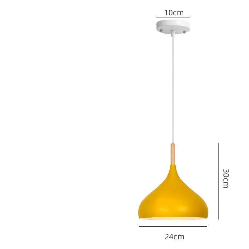 Creative macarone style single-head fishline pendant lamp with adjustable cord against a coloured background.