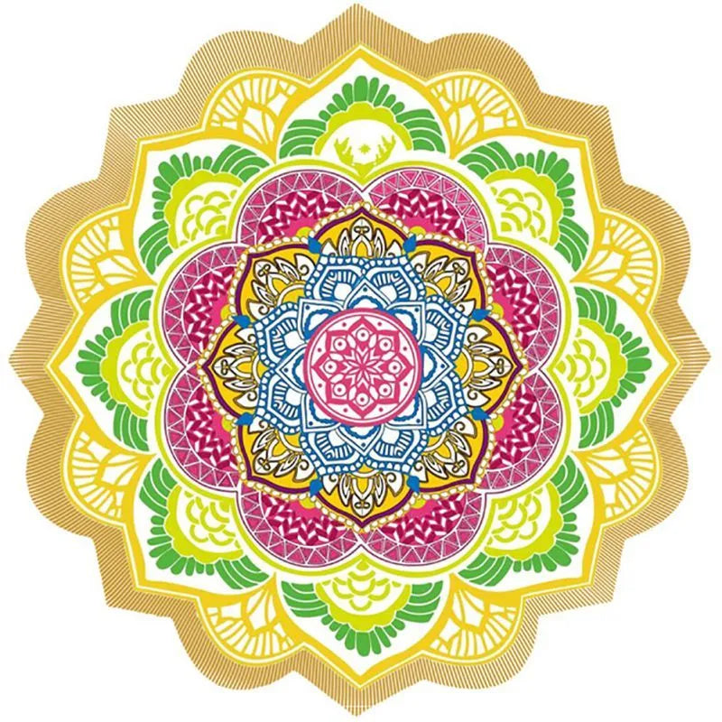 Round polygon printing tassel mat in retro ethnic style, 150cm diameter, available in multiple colours