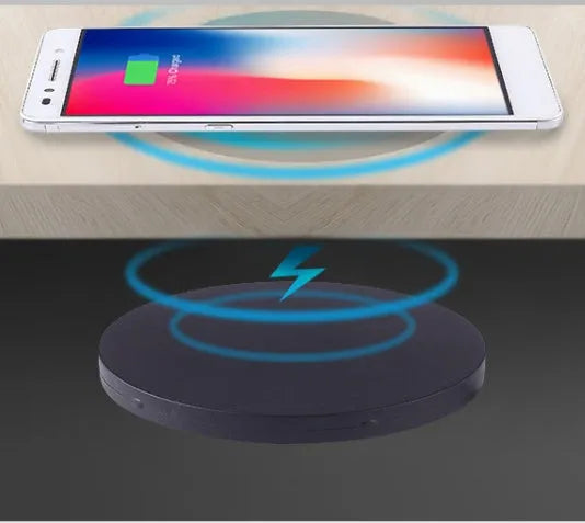 Black embedded wireless phone charger for furniture installation with 60mm diameter