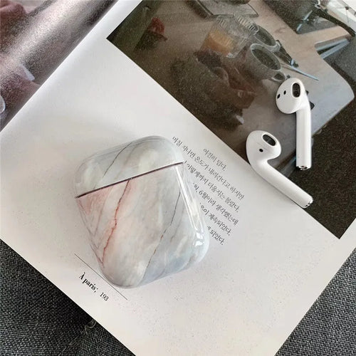 White marble hard PC protective case for Apple AirPods 1 and 2 charging box