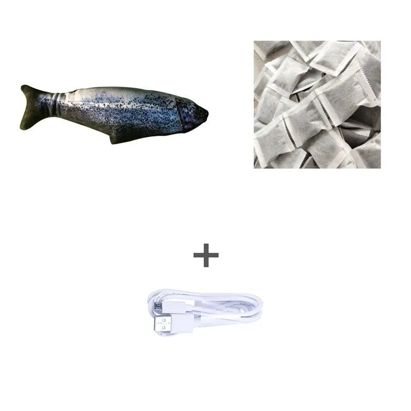 Electronic jumping fish cat toy 30cm long with USB charging cable