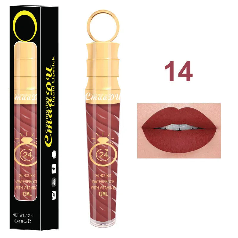 Matte lip gloss 12ml non-stick cup liquid lipstick in metal pearl finish with 20 colour options