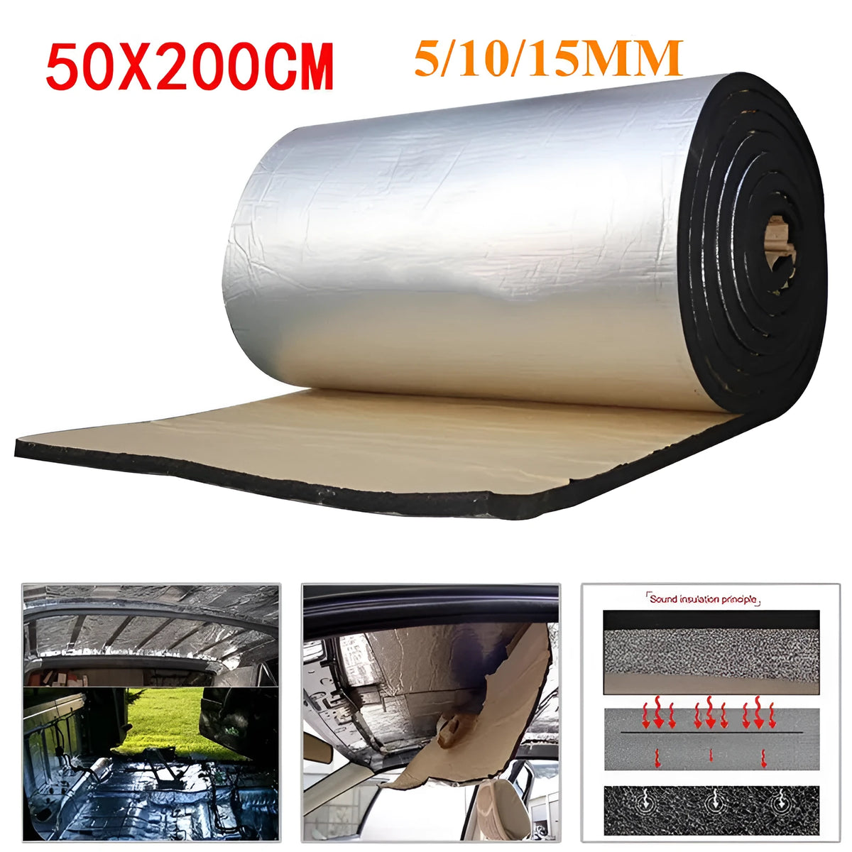 Silver aluminium foil automotive insulation mat 50cm x 200cm rectangle with polyester fibre core