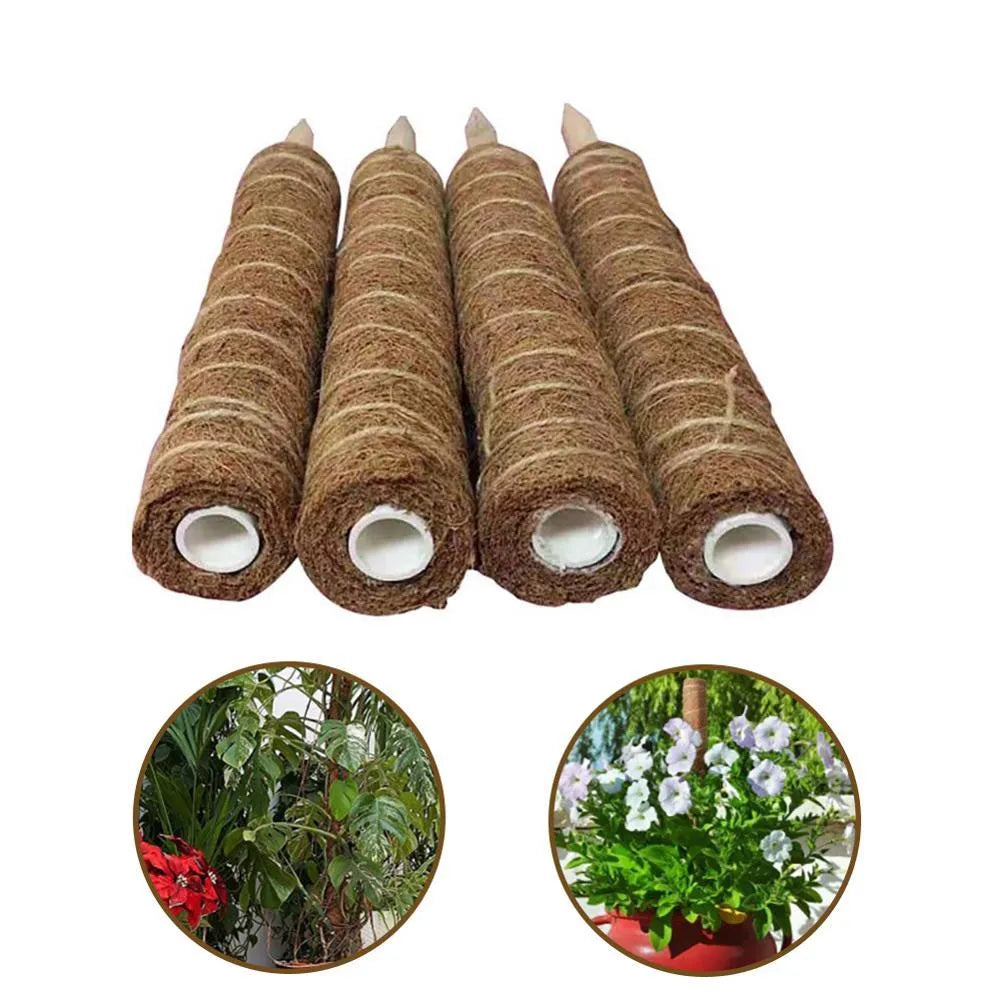 Green radish coconut palm stick totem pole made of natural coconut moss fibre with wooden support for indoor climbing plants