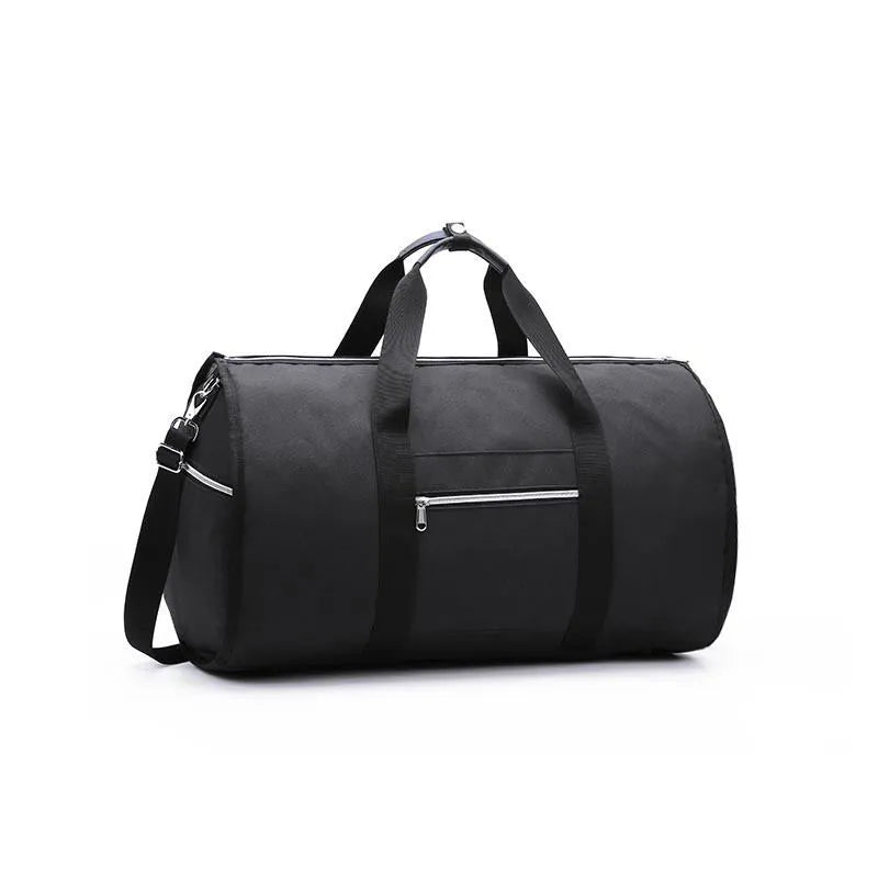 Medium cylinder travel bag in Oxford cloth, shown in black, with zipper opening and cylindrical shape.