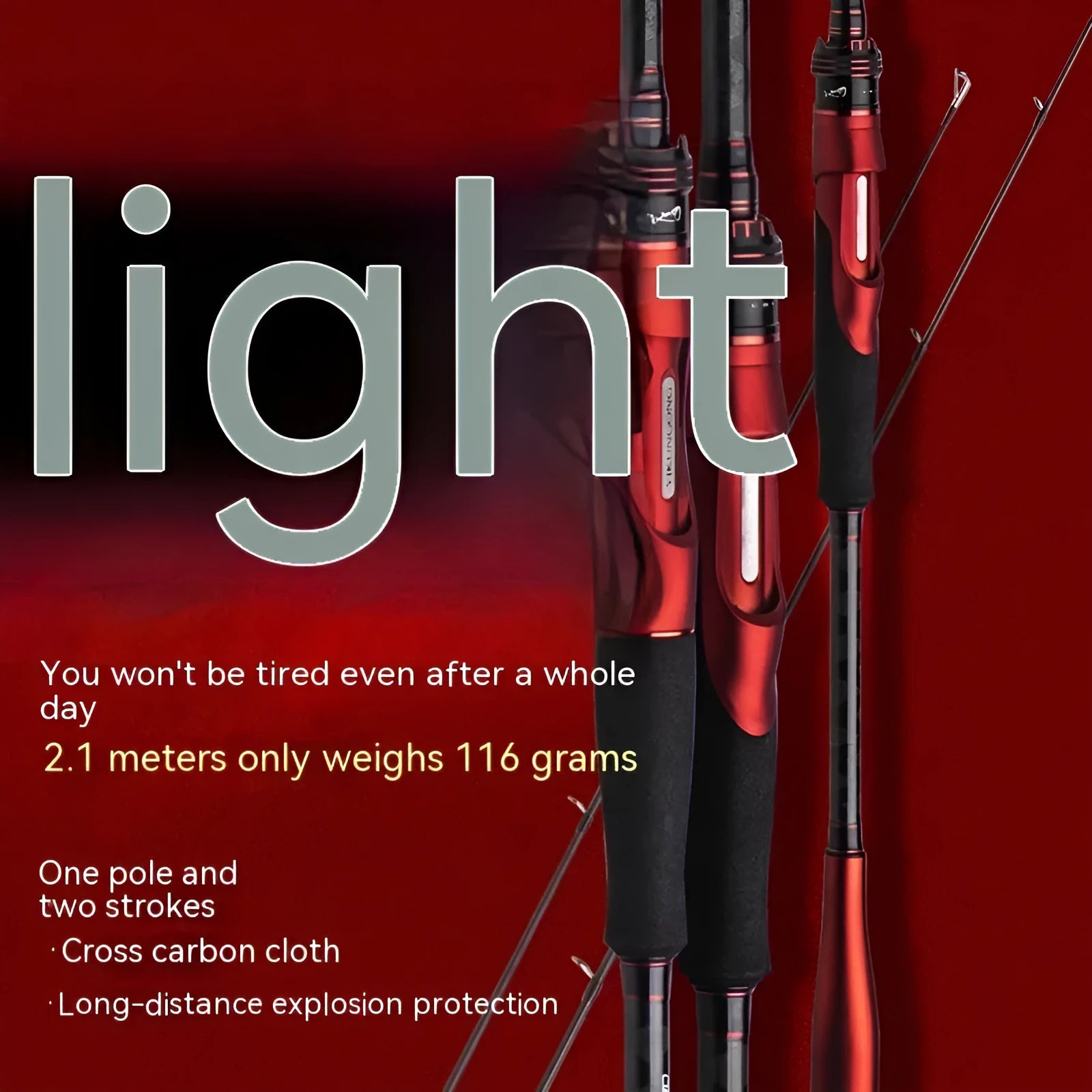 Carbon ultralight fishing rod with straight handle and cross carbon cloth construction for lure fishing