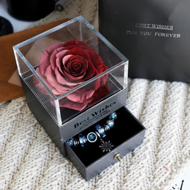 Eternal flower rose jewellery box decorative display gift packaging 8.5 cm