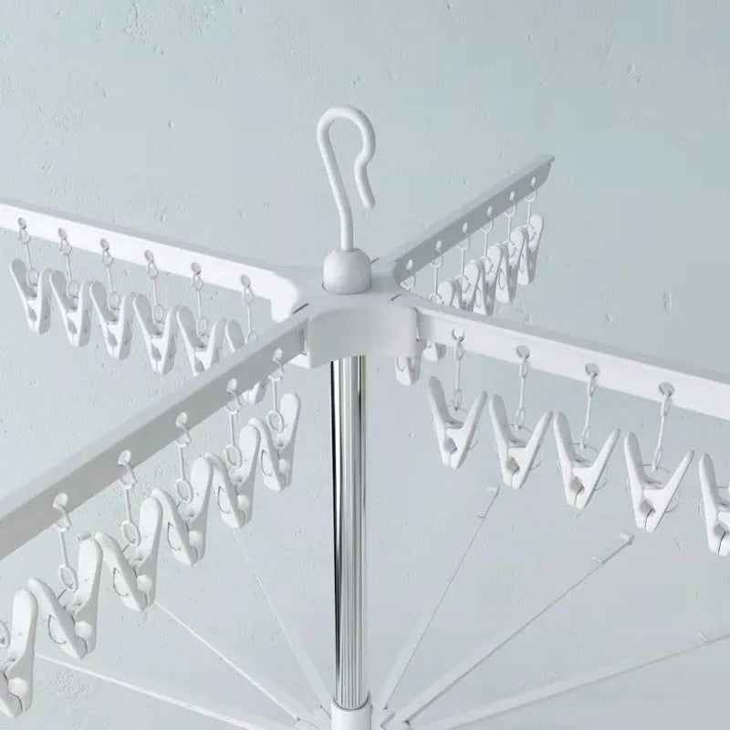 Three-layer stainless steel mobile drying rack with plastic clips for socks and delicate items