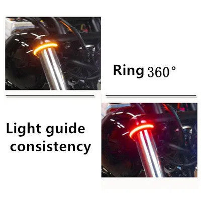 Motorcycle LED turn signal ring dual colour universal 45-70mm light guide for front shock absorber