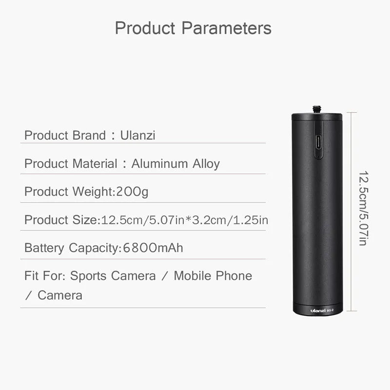 Black aluminium alloy portable power bank with a carry handle, showing its compact size.