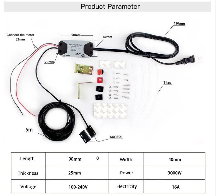 WiFi garage door controller with app control, voice command, and timer function, model AU/EU/US/UK.