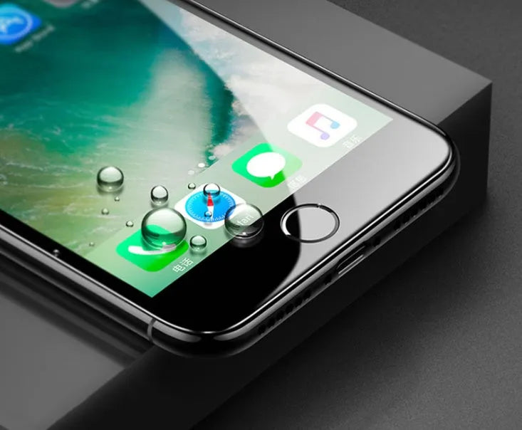 Black and white tempered glass screen protectors for iPhone with 3D carbon fibre soft edges.