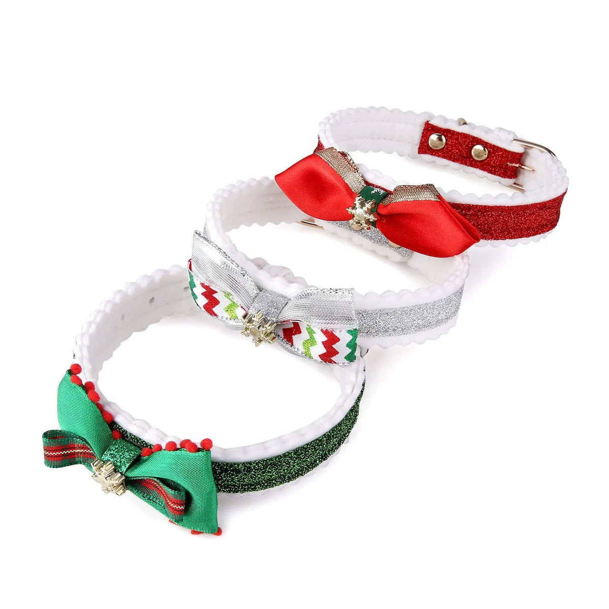 Christmas cat collar in red, green and silver PU with adjustable 25-32cm neck circumference