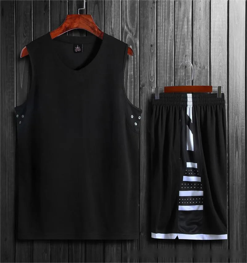 White and black basketball sports vest set for campus competition training with breathable Chemical Fiber blend fabric