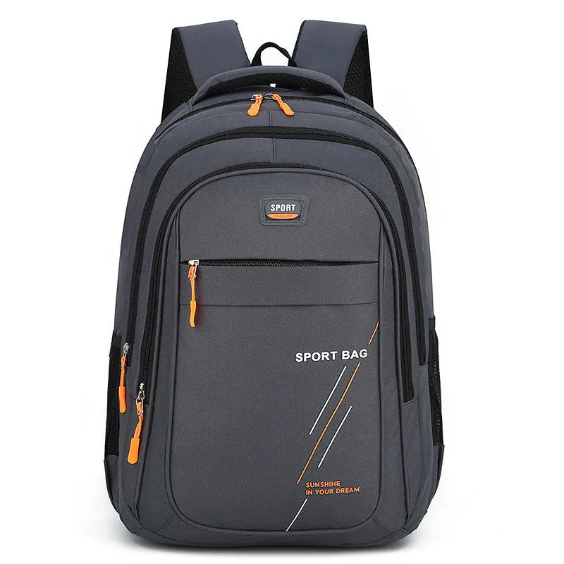 Fashion sports backpack in solid colour with letters, PVC body, polyester lining, 36-55L capacity, curved shoulder strap.