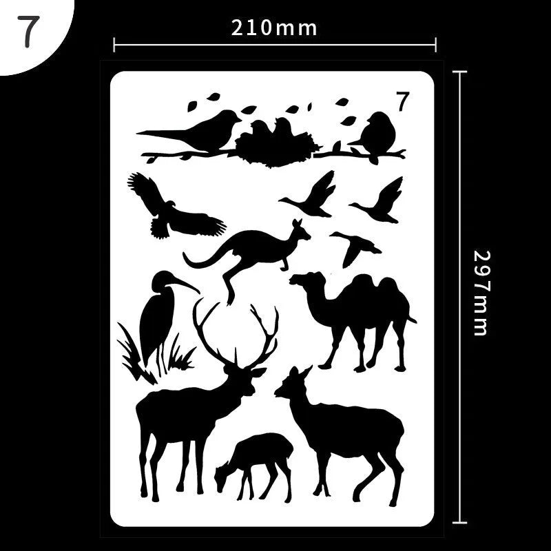 White plastic drawing stencil set with cut-out patterns for craft tracing.