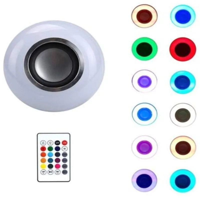 White E27 LED Bluetooth speaker bulb with remote control for 16 RGB colours