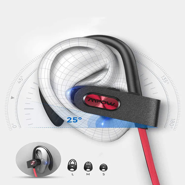 Flame2 hanging ear Bluetooth headset in black, pink or red colours showing bilateral stereo design