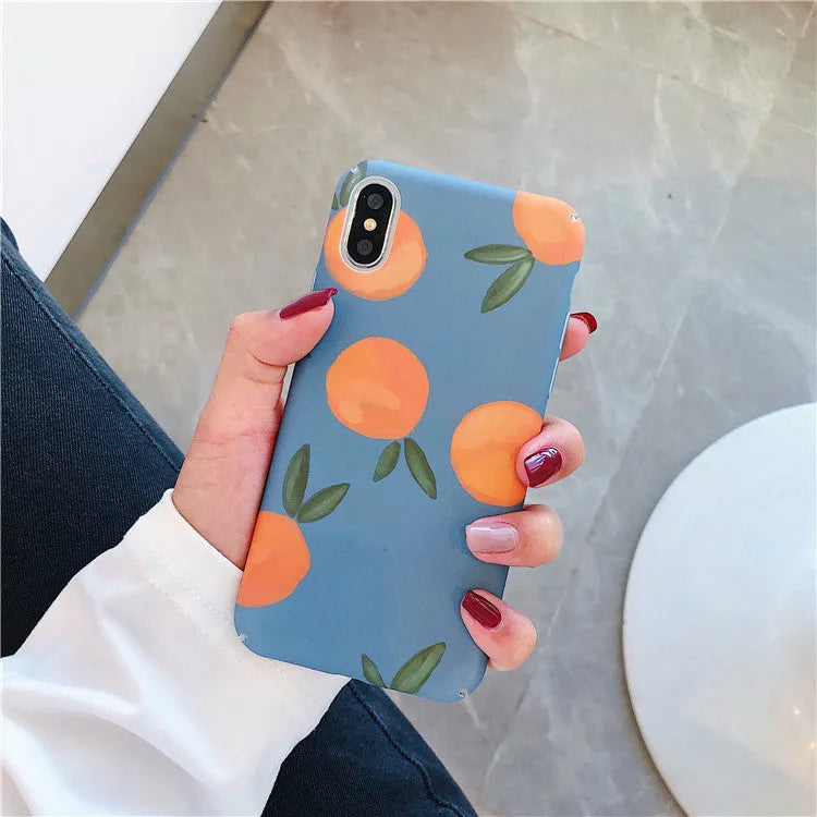 Orange retro iPhone case with water and blue background design for models 6 to XR