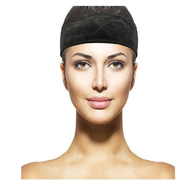 Adjustable velvet wig grip headband in beige with non-slip strap for secure wig wear