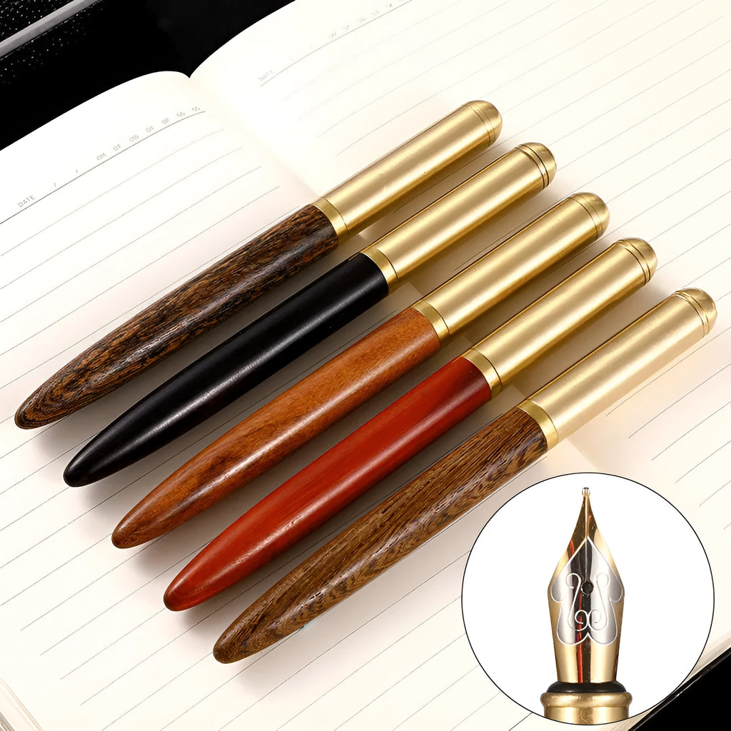 Business fountain pen with stainless steel nib and wood body in multiple colours
