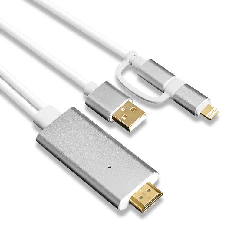 2 in 1 plug-and-play cable with HDMI type adapter, 2 metres, silver colour