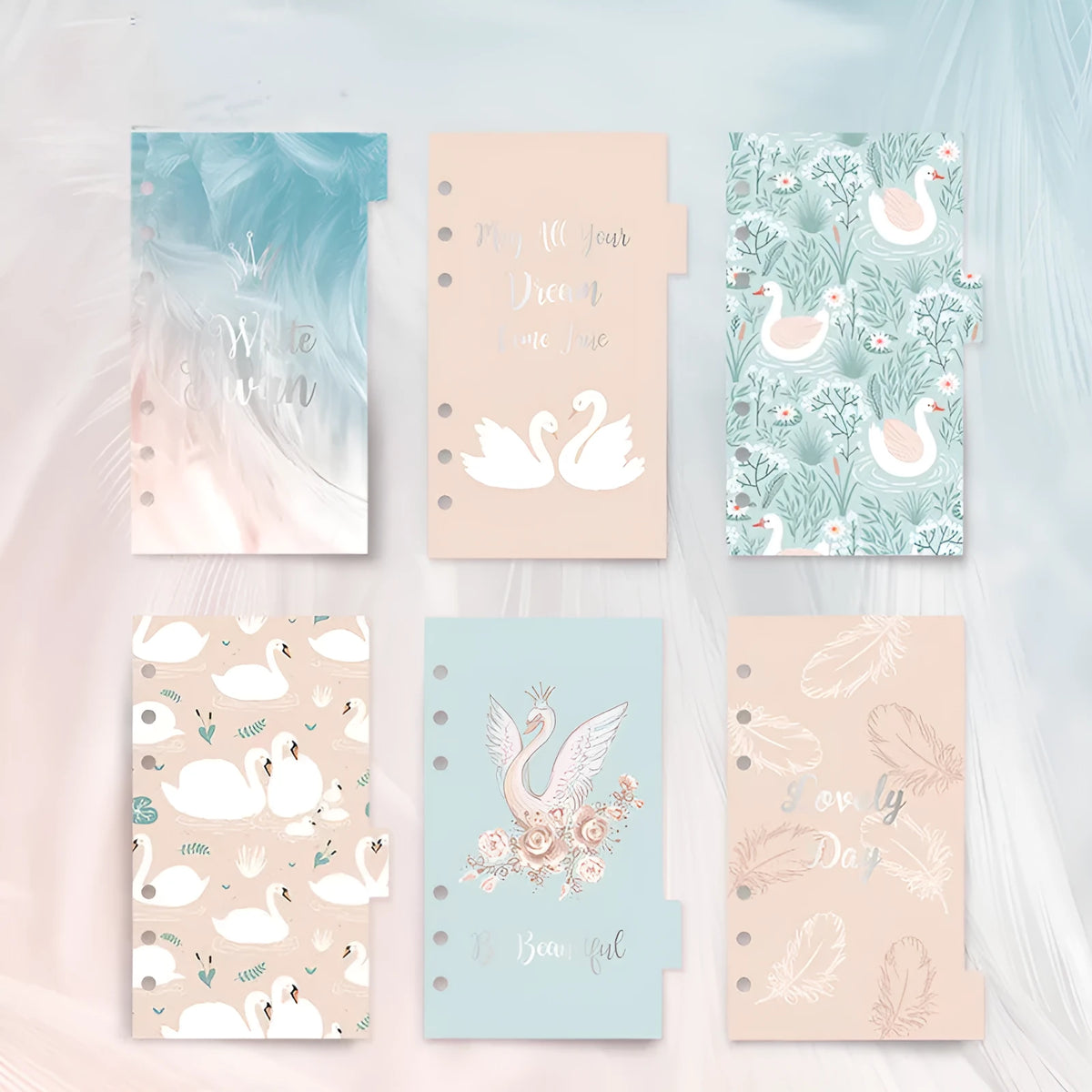 A6 separator page set for Swan handbook, six sheets with colour double-sided printing and gold foil packaging