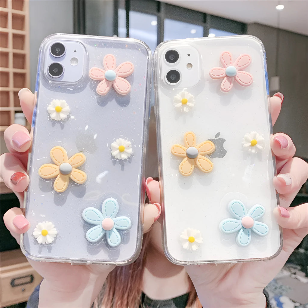 Soft rubber iPhone case with new year's flowers and heart design for multiple iPhone models