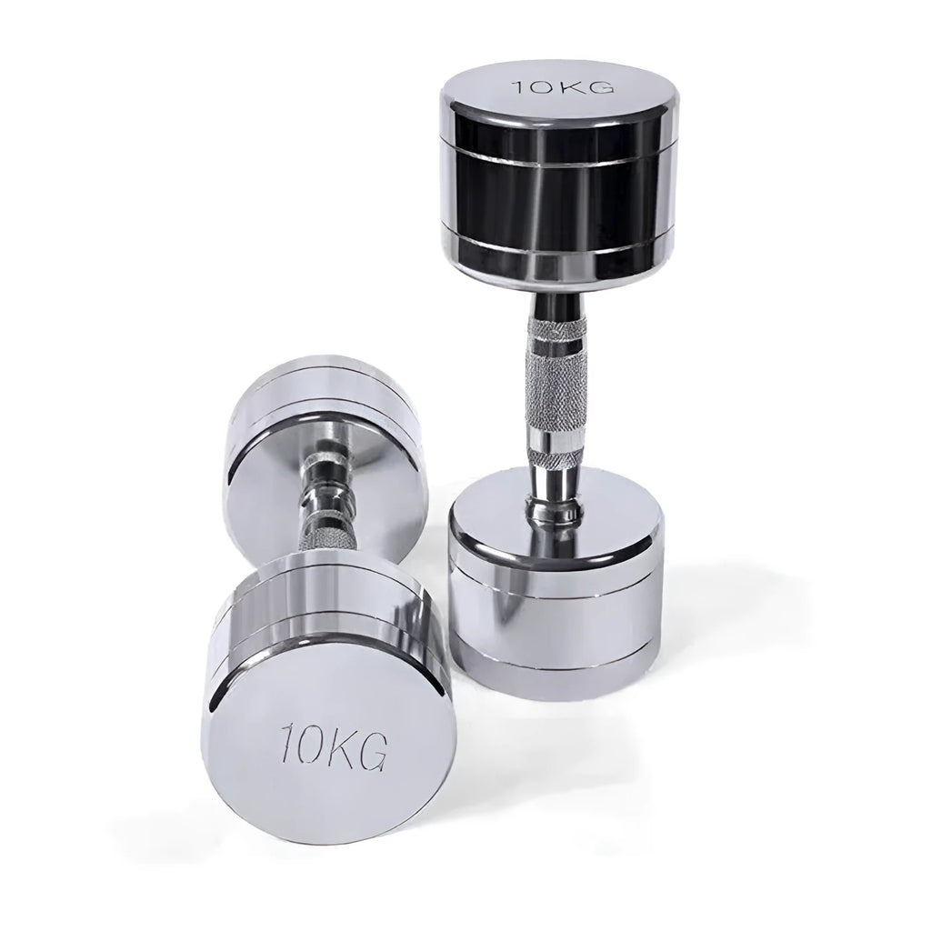 Pure steel 1kg dumbbell with silver electroplated finish and ergonomic handle