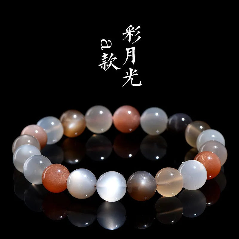 Natural colourful moonlight moonstone bracelet with 8mm single circle beads.