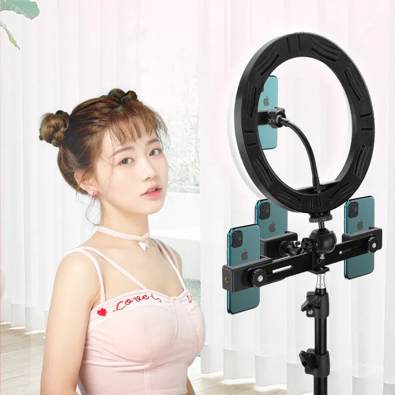 10-inch ring selfie beautifying light mounted on a 19cm metal stand bracket.