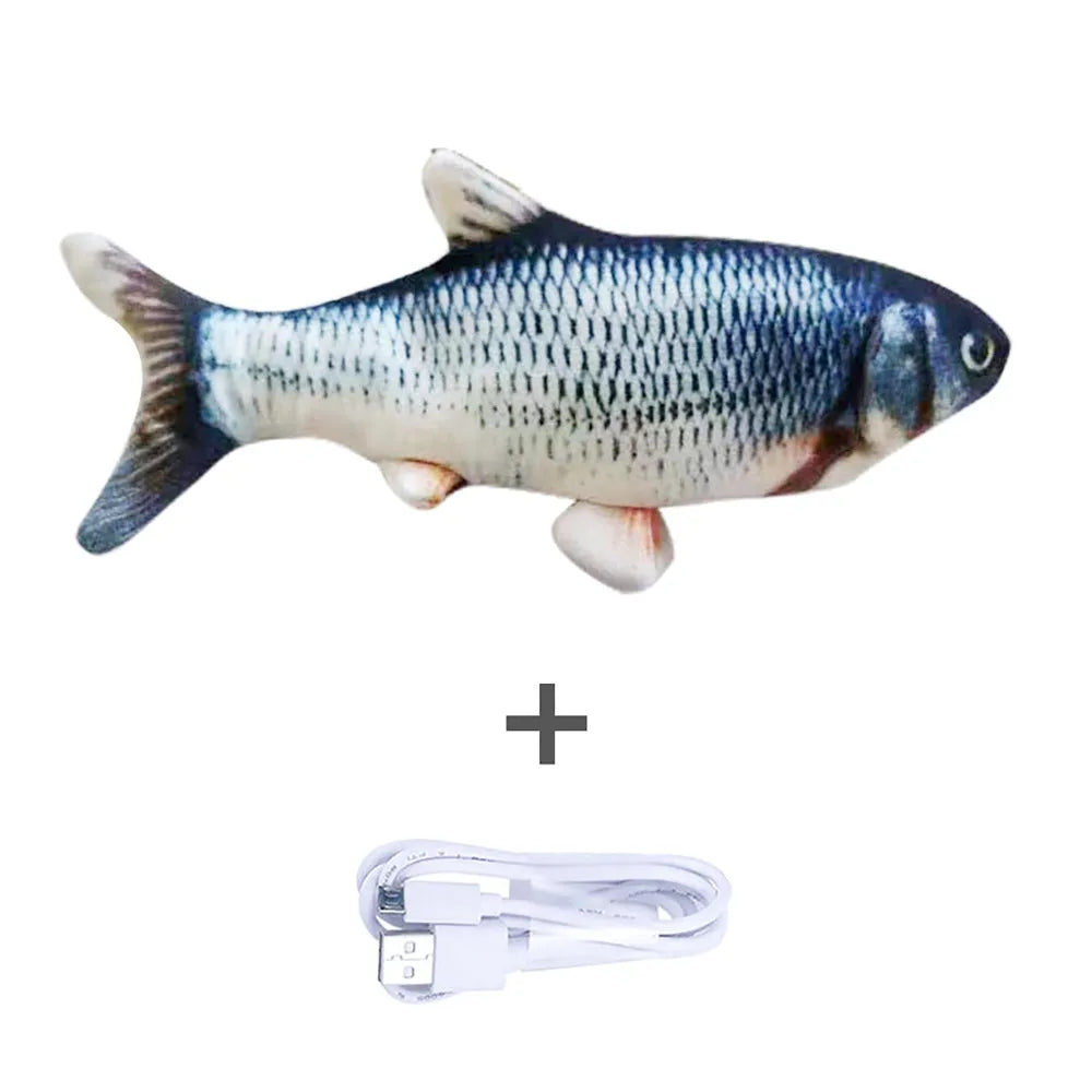 Electronic jumping fish cat toy 30cm long with USB charging cable