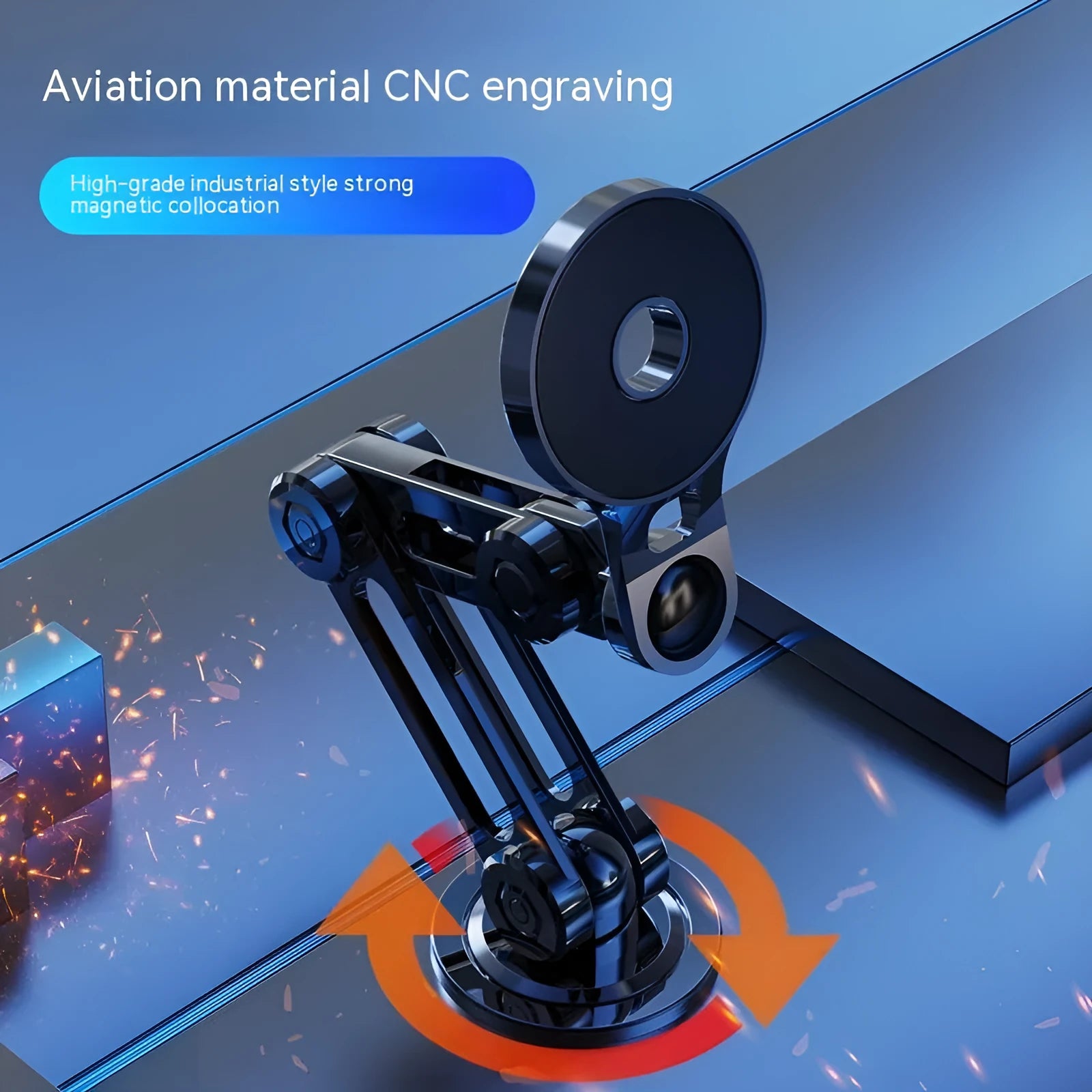 Black magnetic car phone holder with suction base and 360-degree rotation mechanism for universal smartphone mounting