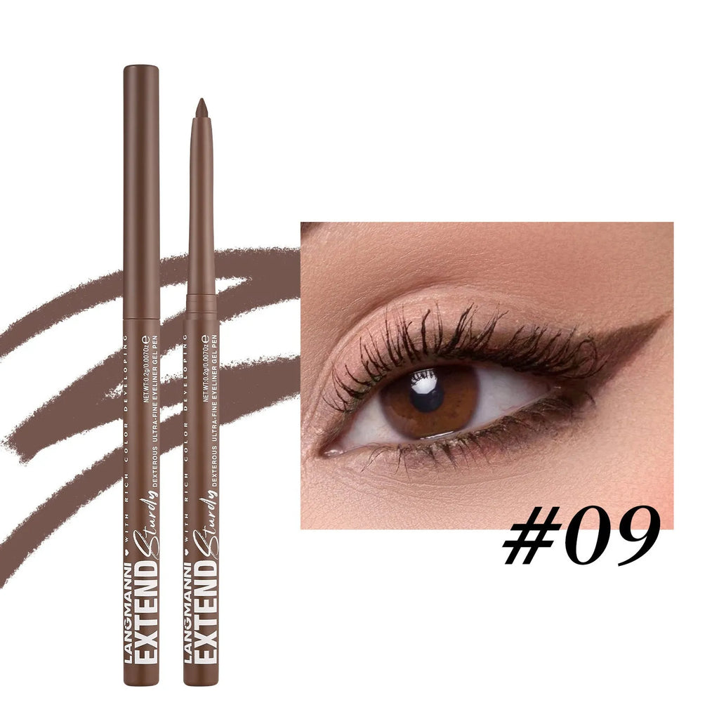 Set of 12 colourful gel glitter eyeliner pencils with vibrant shades on a white background