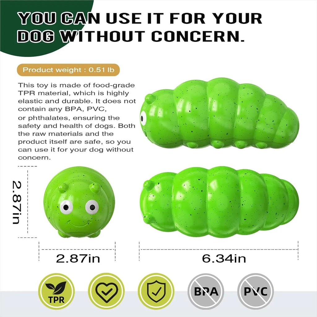 Green TPR bug-shaped squeaky dog chew toy with triple-thick construction for medium to large dogs