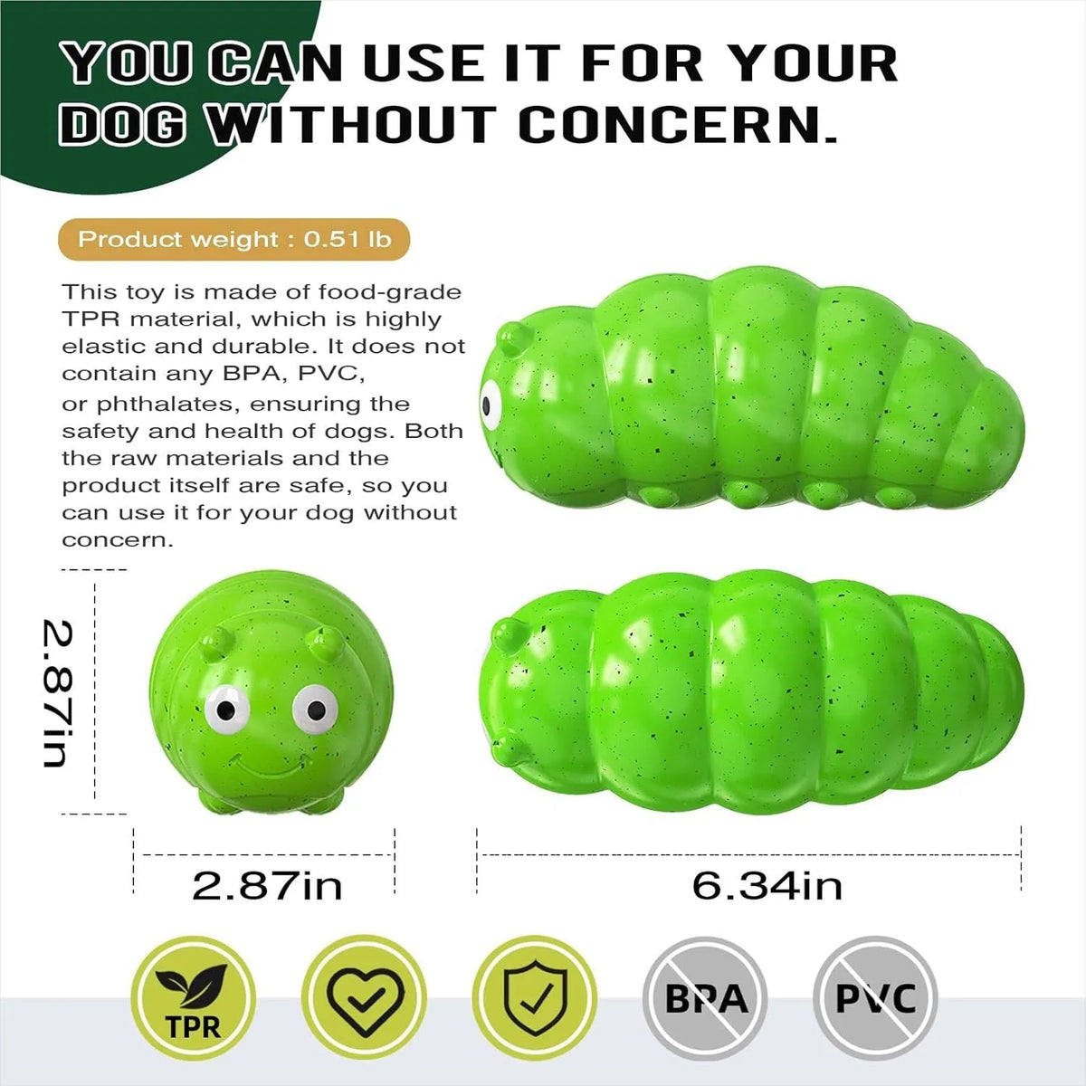 Green TPR bug-shaped squeaky dog chew toy with triple-thick construction for medium to large dogs