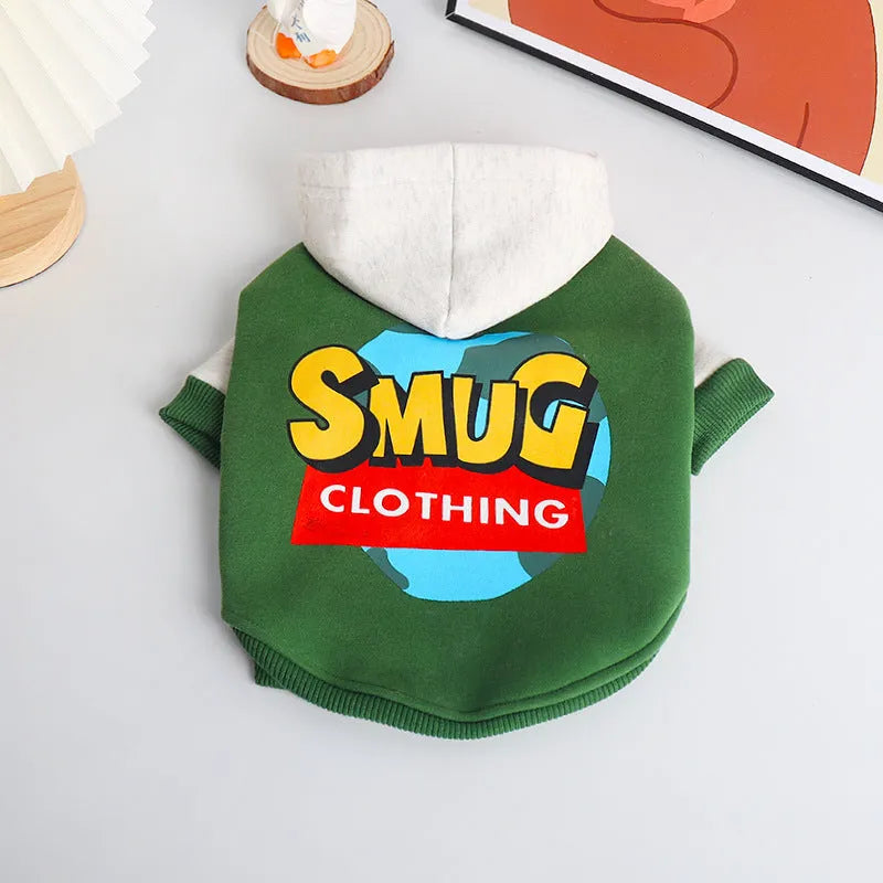 Green cotton dog coat for large dogs, shown in size L, XL, 2XL, 3XL, or 4XL for autumn and winter.