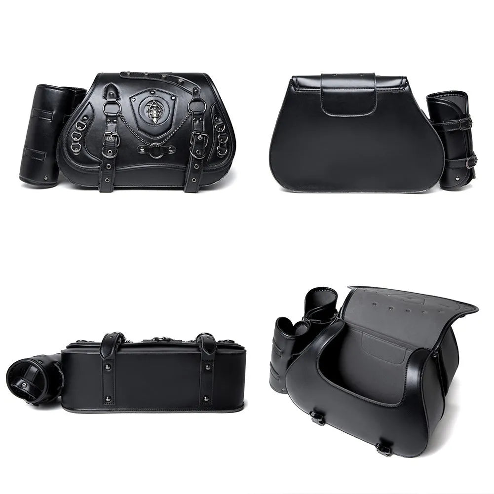 Casual punk style leather motorcycle saddlebag pair 16cmx37cmx29cm for motorcycle or electric car