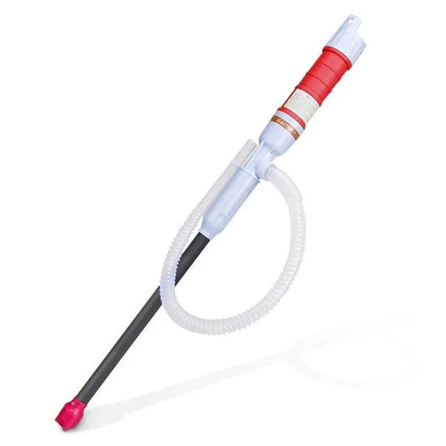 Manual hand-operated siphon pump for fuel and liquid transfer in blue or red colour