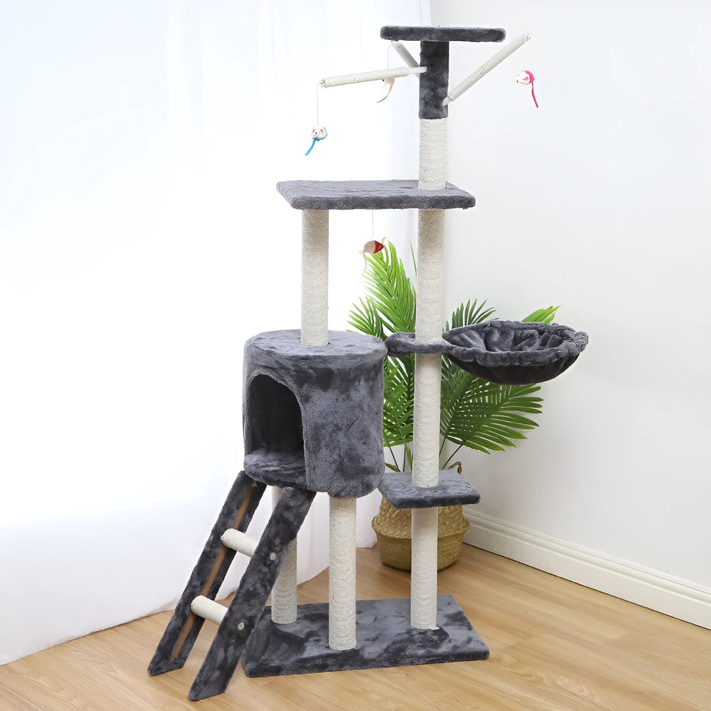 Cat climber cat house 140cm high with beige platforms and sisal scratching posts